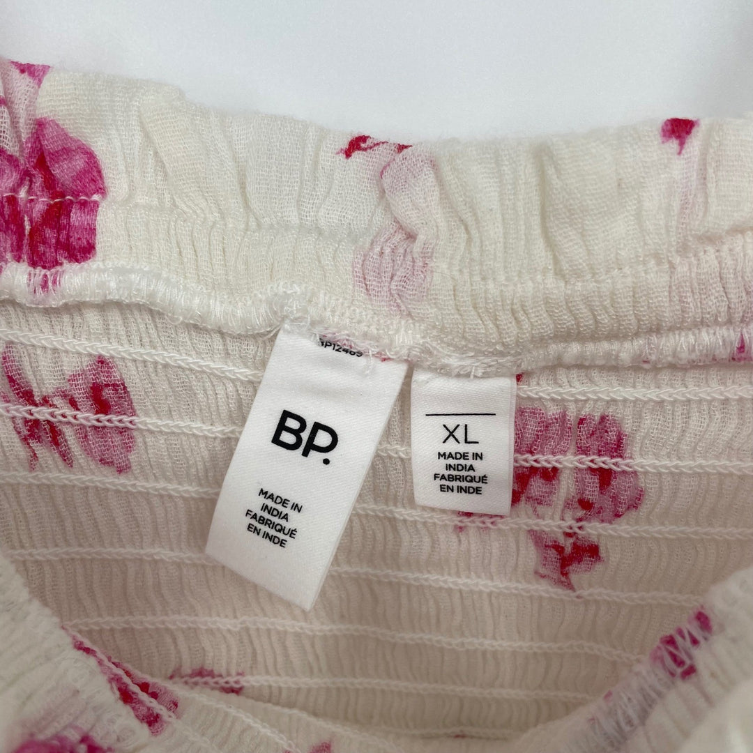 BP Smocked Floral Crop Top White Pink Square Neck Tank Size XL