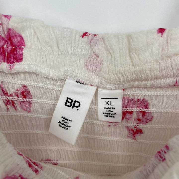 BP Smocked Floral Crop Top White Pink Square Neck Tank Size XL