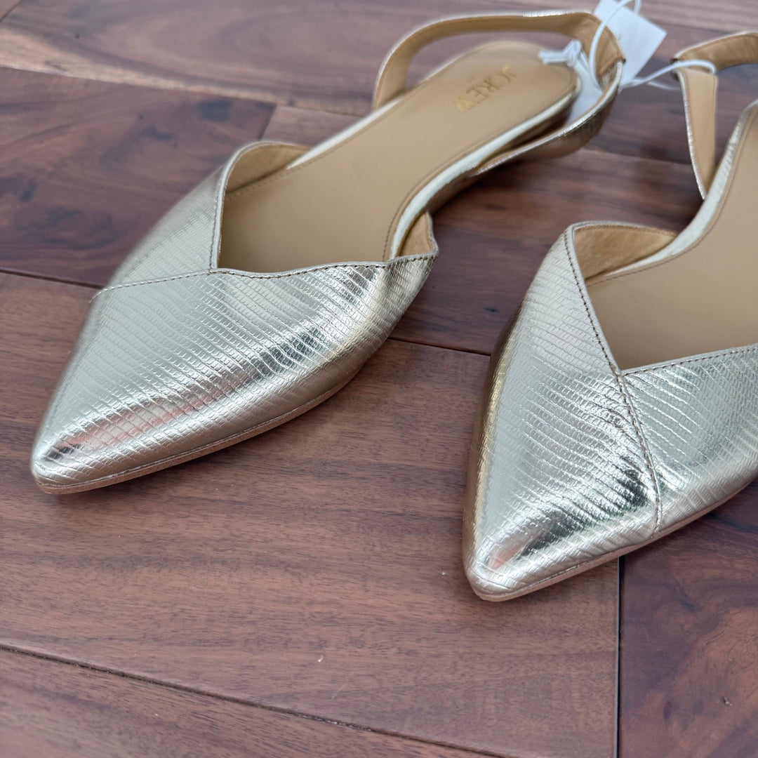 J. Crew Gold Metallic Embossed Pointed Toe Slingback Flats Women's Size 8M