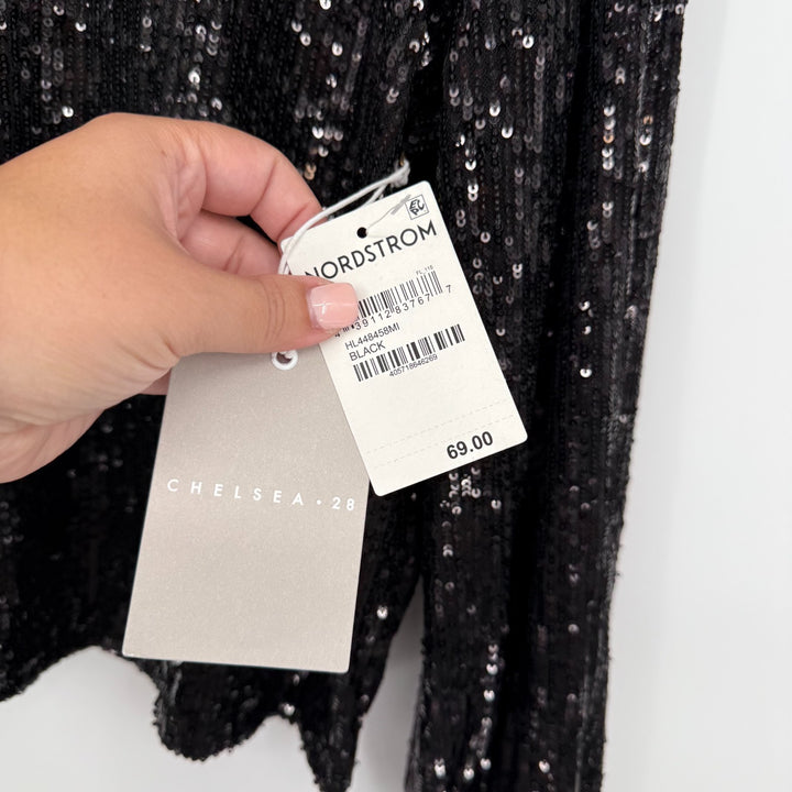Nordstrom Chelsea28 Top Womens Small Black Sequin Jewel Neck Dipped Back Stretch