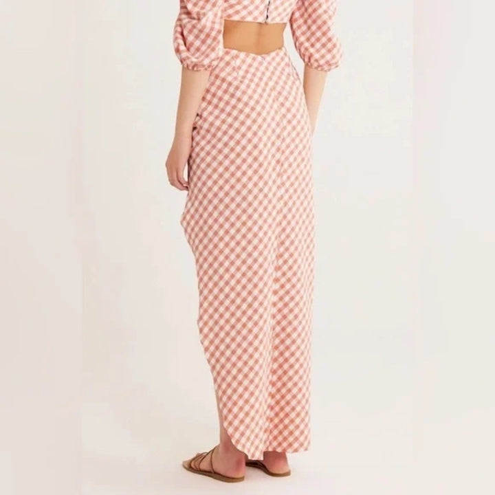Rumer Bisou Ruched Gingham Maxi Skirt Size S