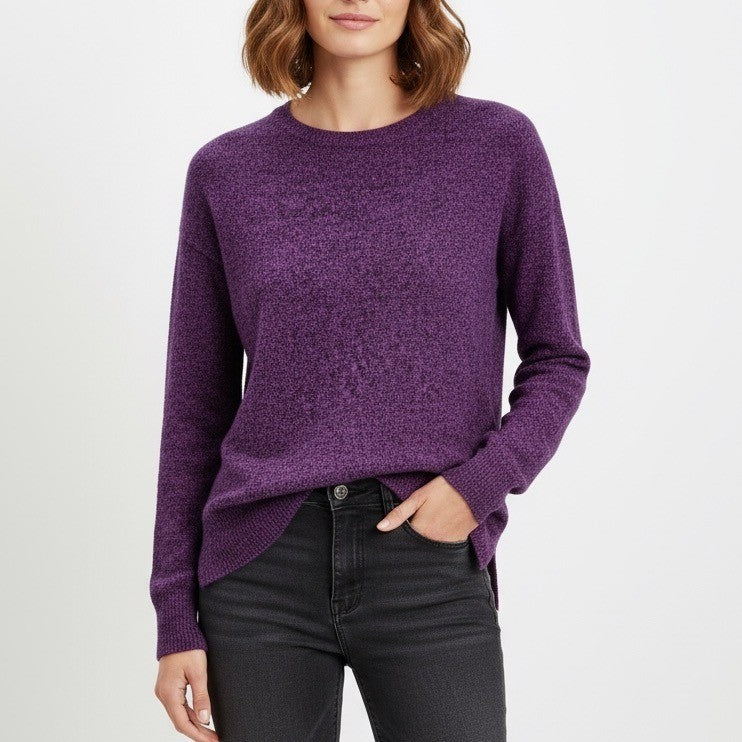 AQUA Cashmere Speckled Purple Crew Neck Sweater Extra Small XS 100% Cashmere
