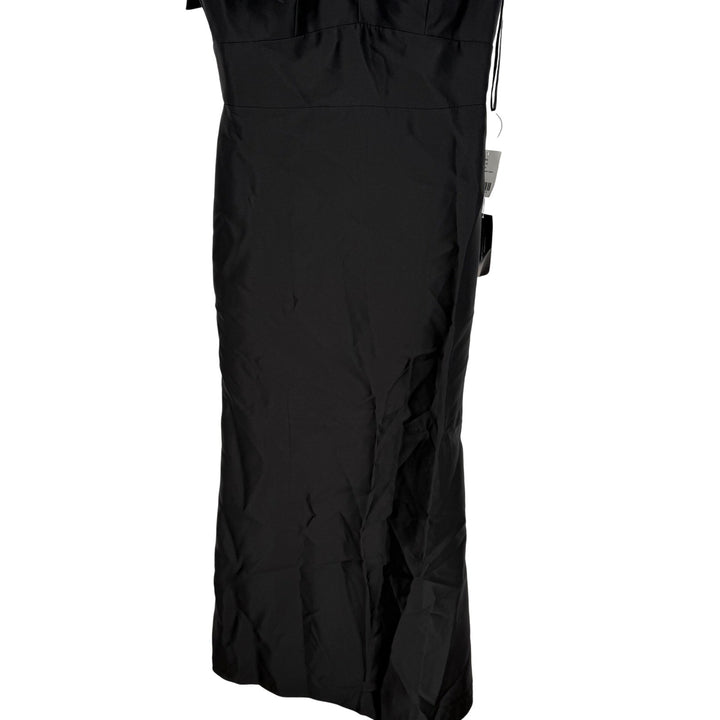 Alfred Sung Deep V-Back Satin Trumpet Dress With Cascading Bow At On Shoulder