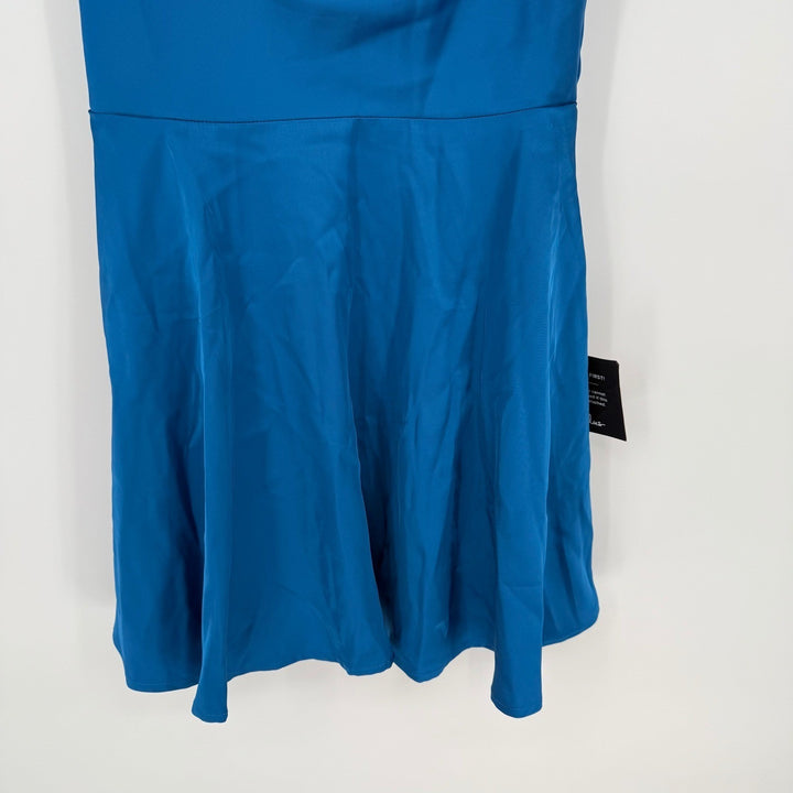 Lulus Fanciful Flirt Royal Blue Satin Cowl Neck Skater Mini Dress Size S