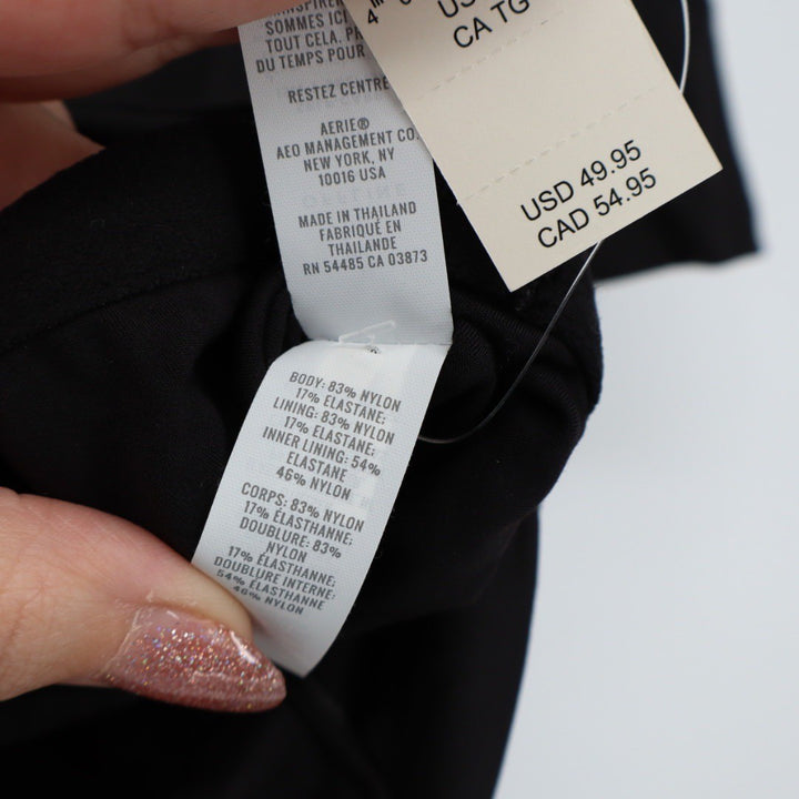 Aerie OFFLINE Black Ribbed Square Neck Short Sleeve T Shirt Top XL