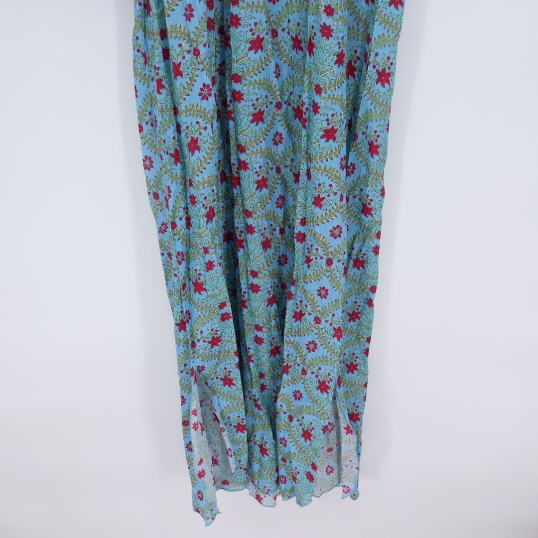 Gallabia Urban Casual Kaftan Dress Blue Red Floral Print XL