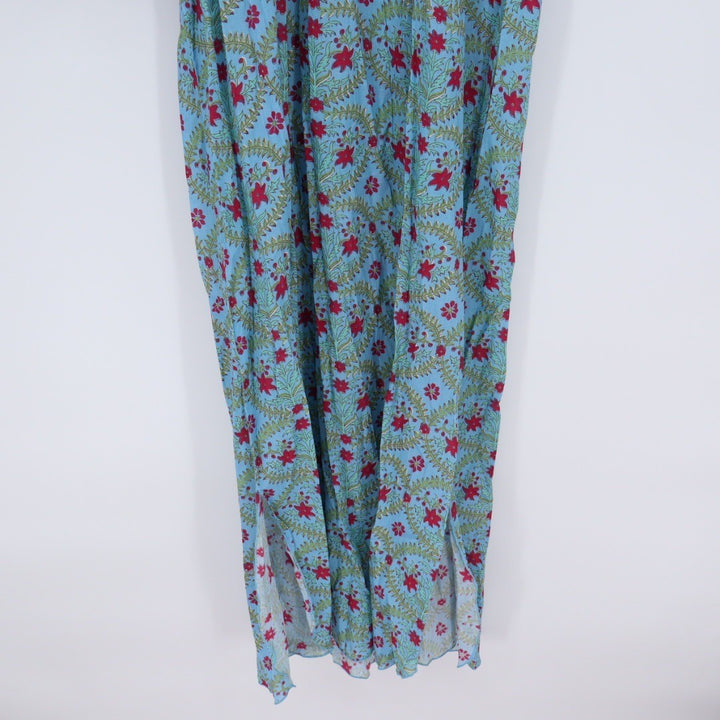 Gallabia Urban Casual Kaftan Dress Blue Red Floral Print XL