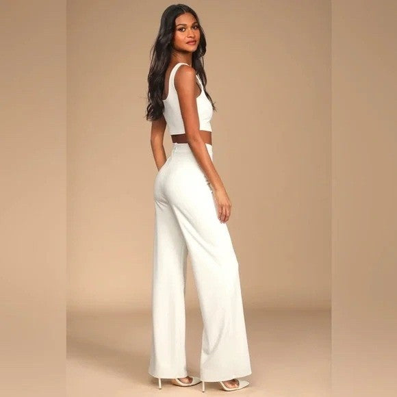 Lulus Only Tonight Ivory Two-Piece Wide-Leg Jumpsuit Size M