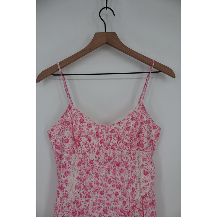 Sky to Moon Pink Floral Lace Trim Cami Dress Size L