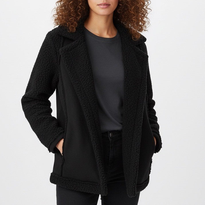 Caslon Black Faux Fur Suede Moto Jacket XS