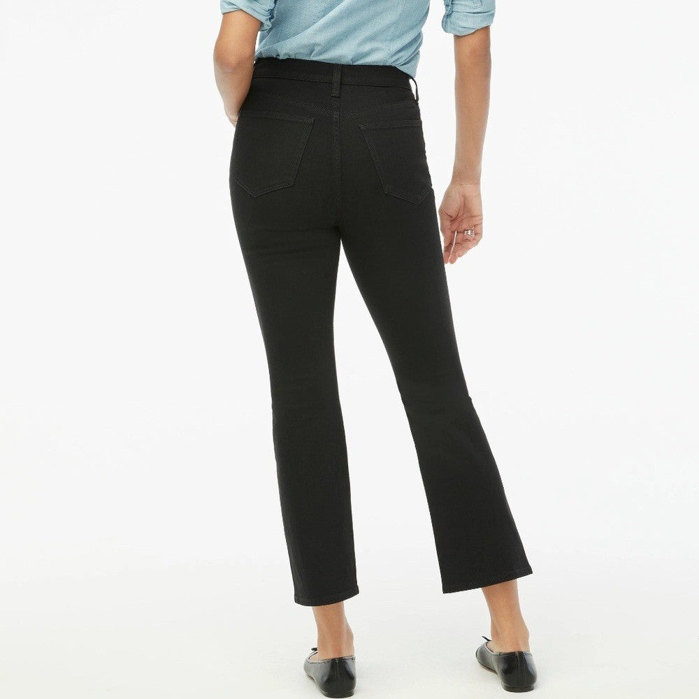 J.Crew Petite High-Rise Black Flare Crop Jean In All-Day Stretch Size P27