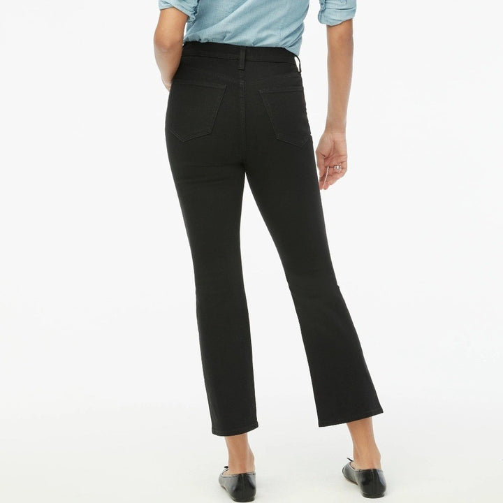 J.Crew Petite High-Rise Black Flare Crop Jean In All-Day Stretch Size P27