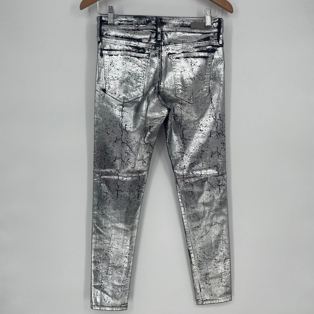 AG Adriano Goldschmied Farrah Skinny Ankle Jeans Metallic Foil Silver Size 27