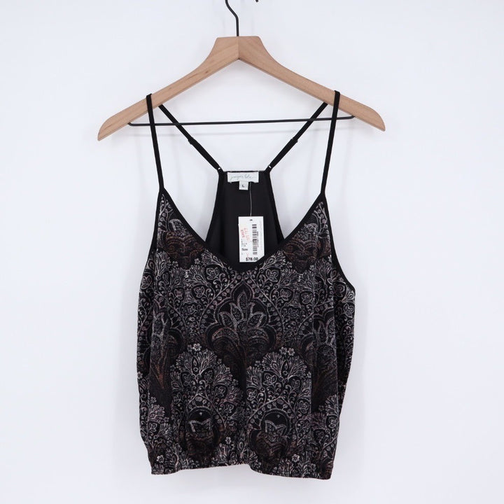 Juniper Blu Black Paisley Print Burnout Camisole Tank Top Size L