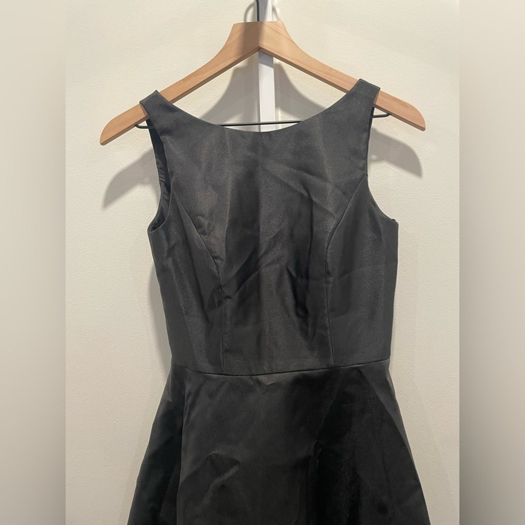 Alfred Sung Bateau Neck Satin High Low Cocktail Dress In Black Size 2