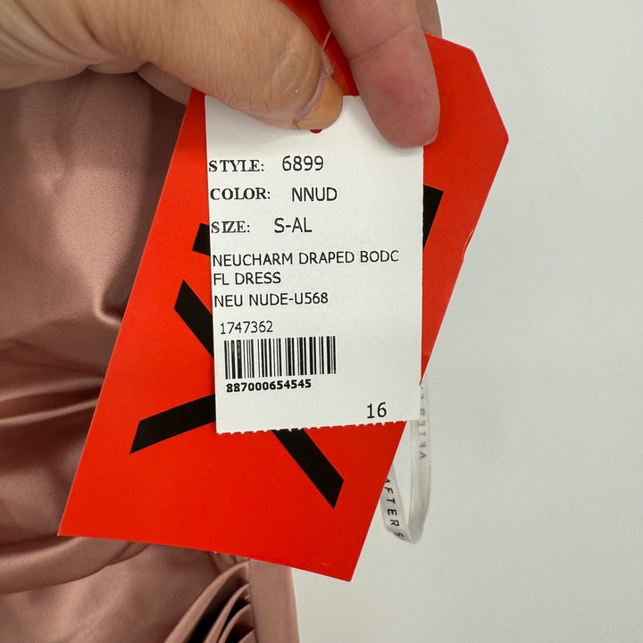 AFTER SIX High Neck Sleeveless Cap Shoulder Satin Maxi Dress In Neu Nude Size S