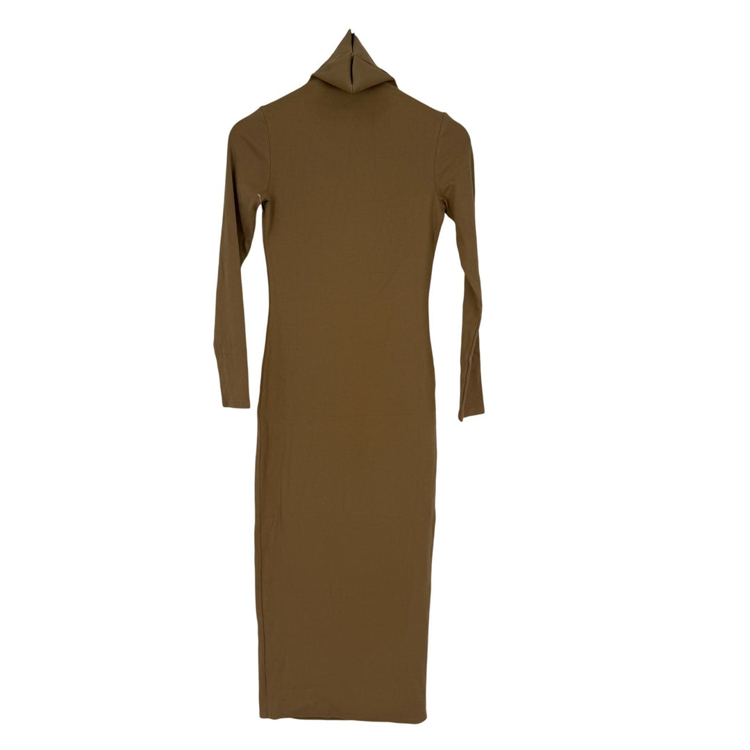 AG Adriano Goldschmied Ribbed Knit Turtleneck Midi Dress Camel Brown Size S