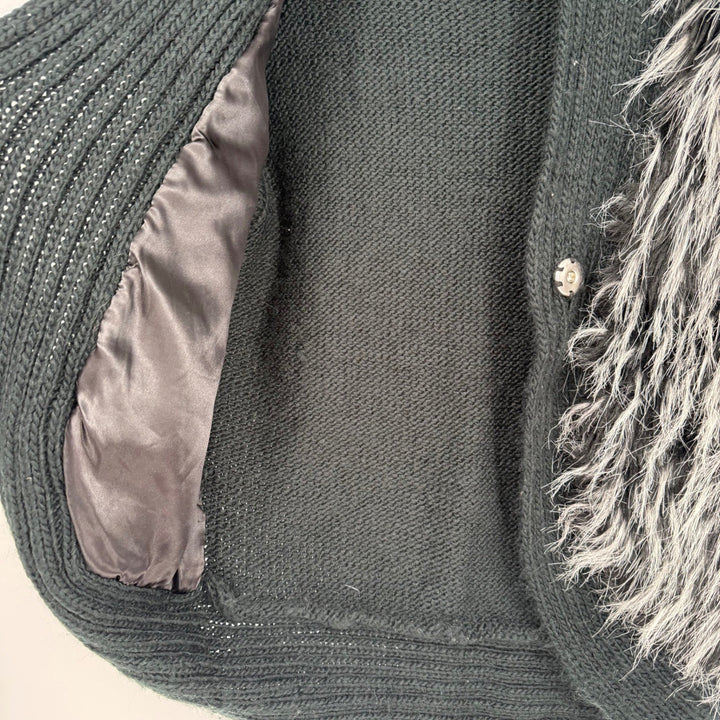 Collection Eighteen Women's Black Faux Fur Knit Vest Cardigan Size M L