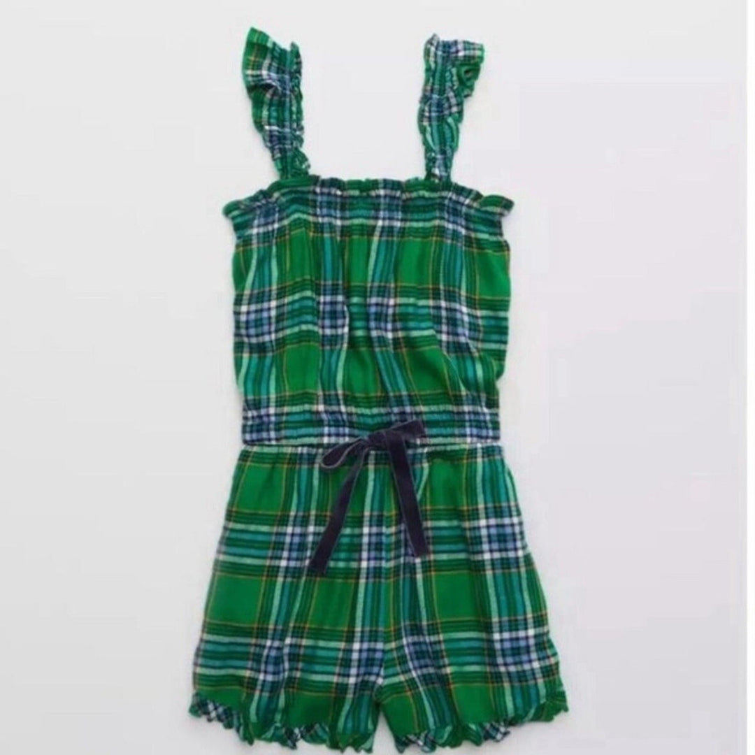 Aerie Plaid Green Flannel Pajama Romper Size XXS