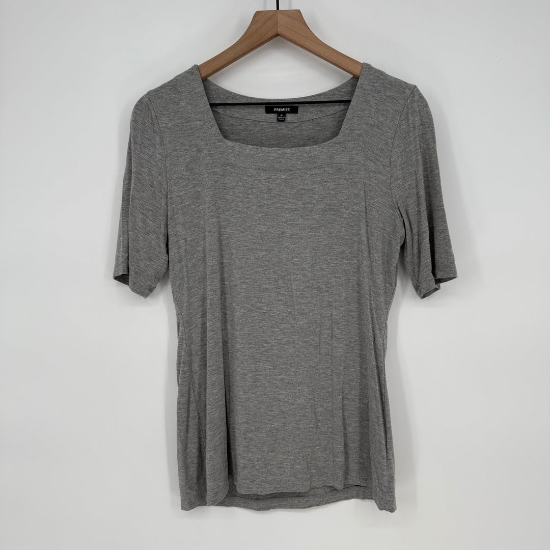 Premise Gray Square Neck Short Sleeve Top Blouse Casual Everyday Basic Size M