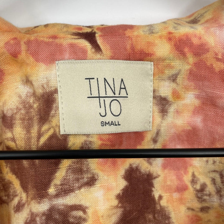 TINA JO Tie Dye Linen Blend Blazer Jacket Orange Brown White Size S