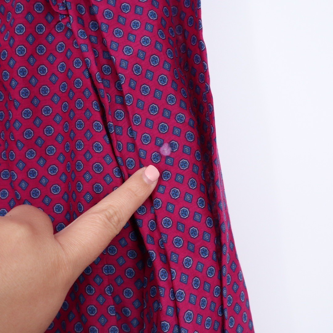 Xirena Pink Blue Geometric Ruffle Collar Button Up Shirt Top Size L