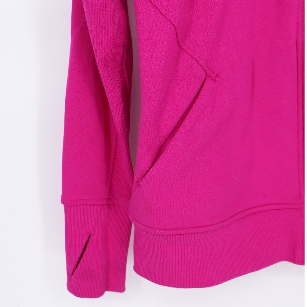 Athleta Triumph Hoodie Zip Up Full Zip Jacket Bright Pink Size Medium Thumbholes