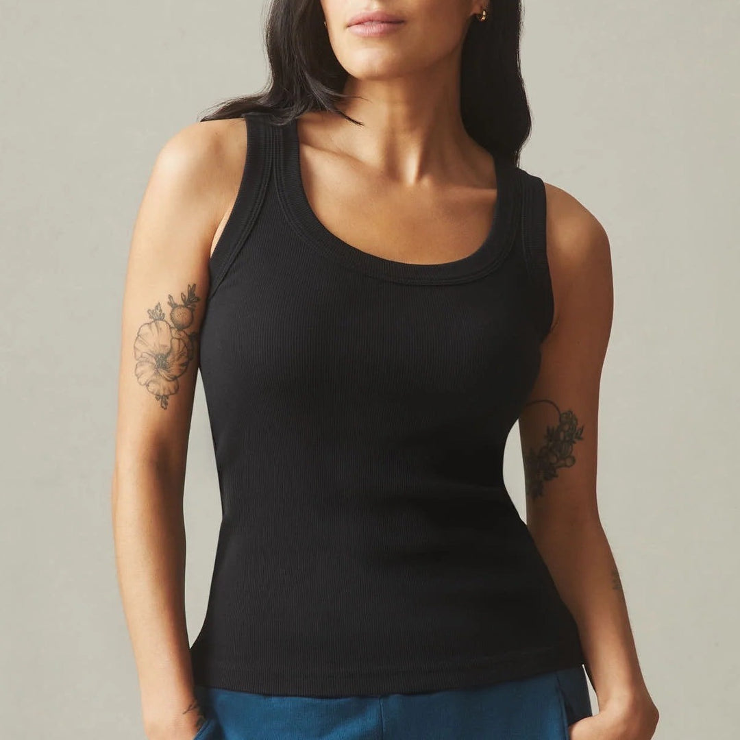 American Giant Classic Rib Tank Top Black Ribbed Cotton Spandex Size L Made USA