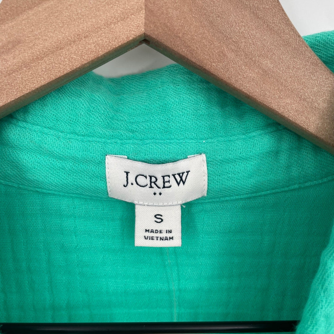J Crew Gauze Shirt Tunic Emerald Green Long Sleeve Button Front Size S CH994