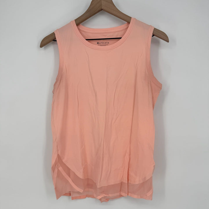 Athleta Peach Tank Top Layered Sheer Hem Athletic Workout Size S