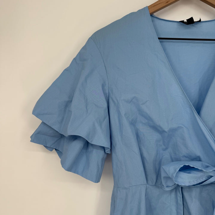 Blue Ruffle Sleeve Wrap Romper Jumpsuit Topshop Size 4