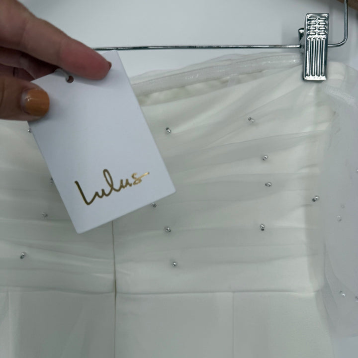 Lulus Profound Glamour Ivory Pearl Off-The-Shoulder Tulip Maxi Dress Size S