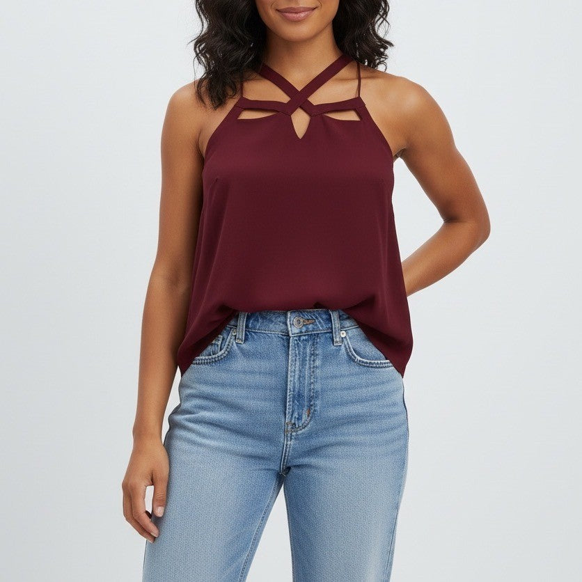 Express Burgundy Crisscross Neck Cami Tank Top Size Medium