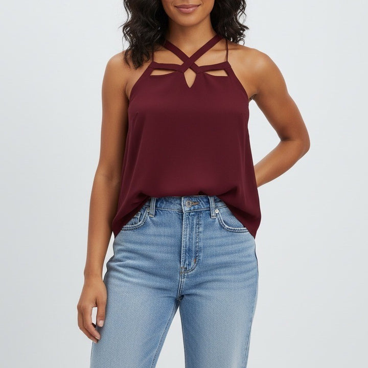 Express Burgundy Crisscross Neck Cami Tank Top Size Medium