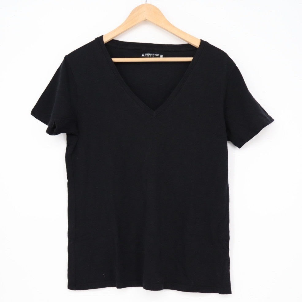 American Giant Black V Neck Short Sleeve T Shirt Made in USA Size M