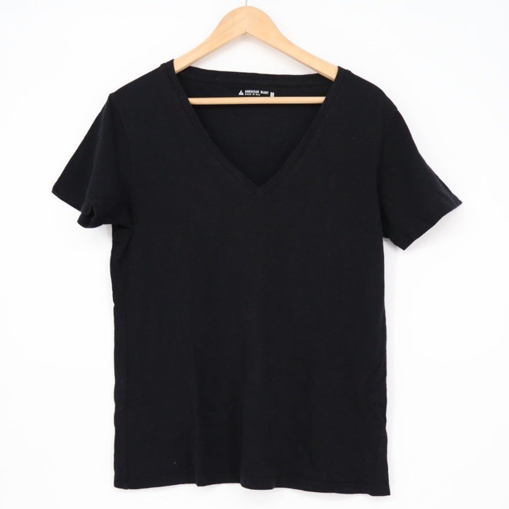 American Giant Black V Neck Short Sleeve T Shirt Made in USA Size M