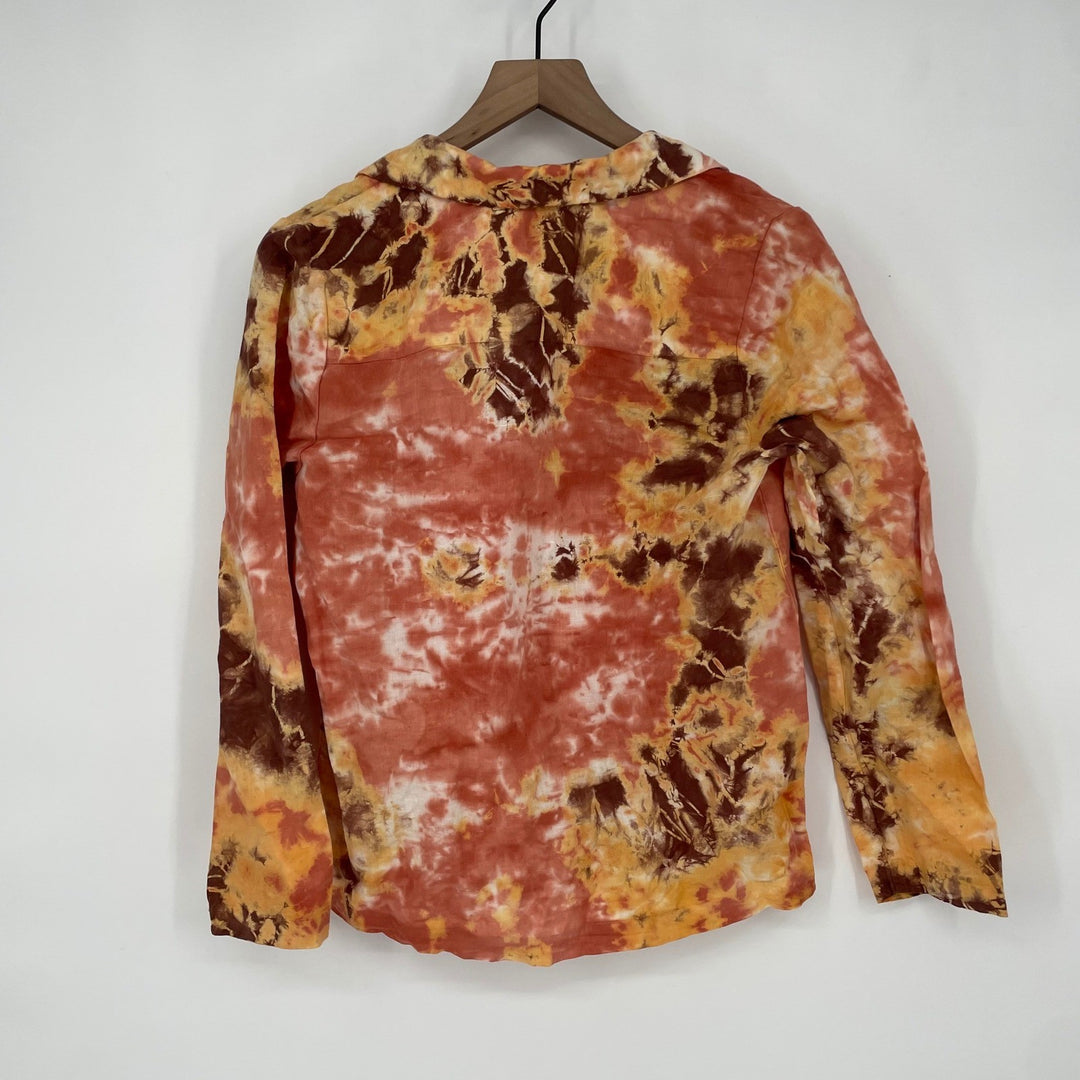 TINA JO Tie Dye Linen Blend Blazer Jacket Orange Brown White Size S