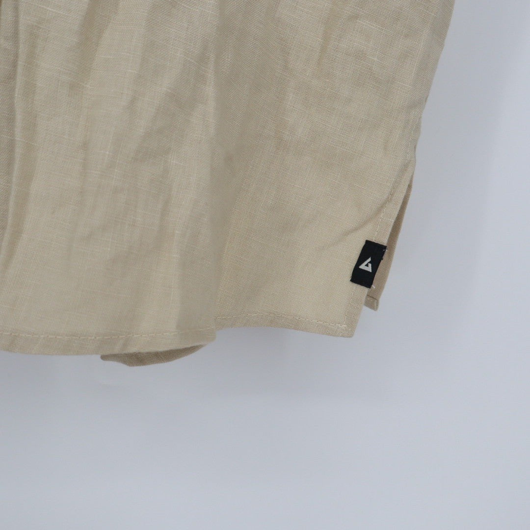 American Giant Linen Button Up Shirt Khaki Tan Short Sleeve Collared Size L