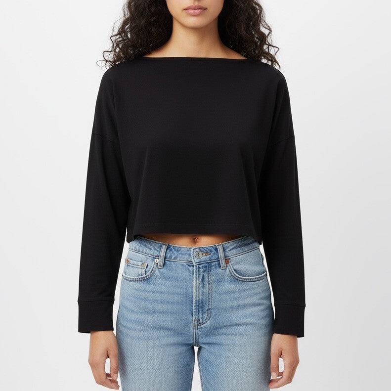 AG Adriano Goldschmied Black Long Sleeve Cotton Cropped Top Size S
