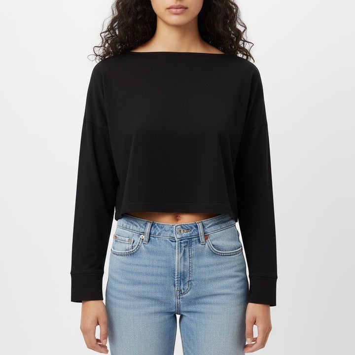 AG Adriano Goldschmied Black Long Sleeve Cotton Cropped Top Size S