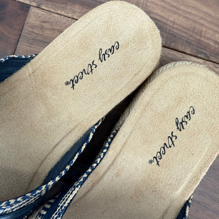Easy Street Starling Espadrille Flip Flops Navy Blue Womens 6.5