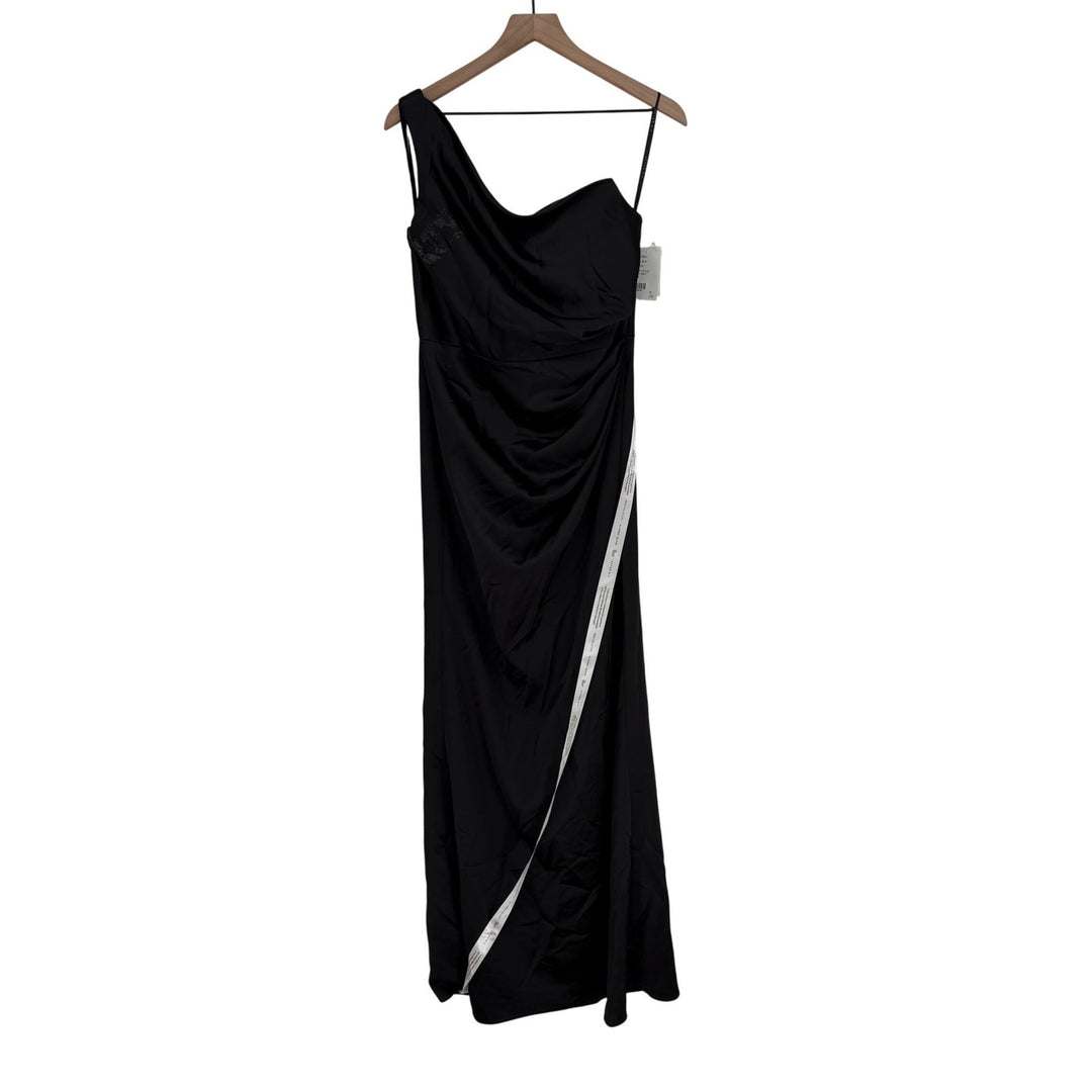 After Six Black One Shoulder Ruched Long Formal Evening Gown Dress Size 8