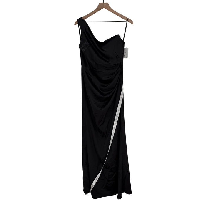 After Six Black One Shoulder Ruched Long Formal Evening Gown Dress Size 8