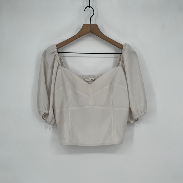 Abercrombie Fitch Cream Smocked Bust Puff Sleeve Crop Top Size L