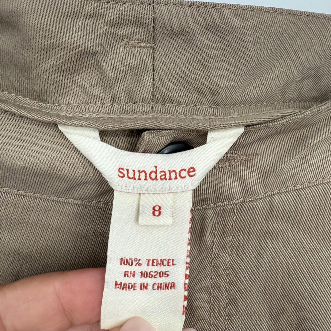Sundance Relaxed Fit Pleated Tencel Pants Women's Size 8 Tan Casual