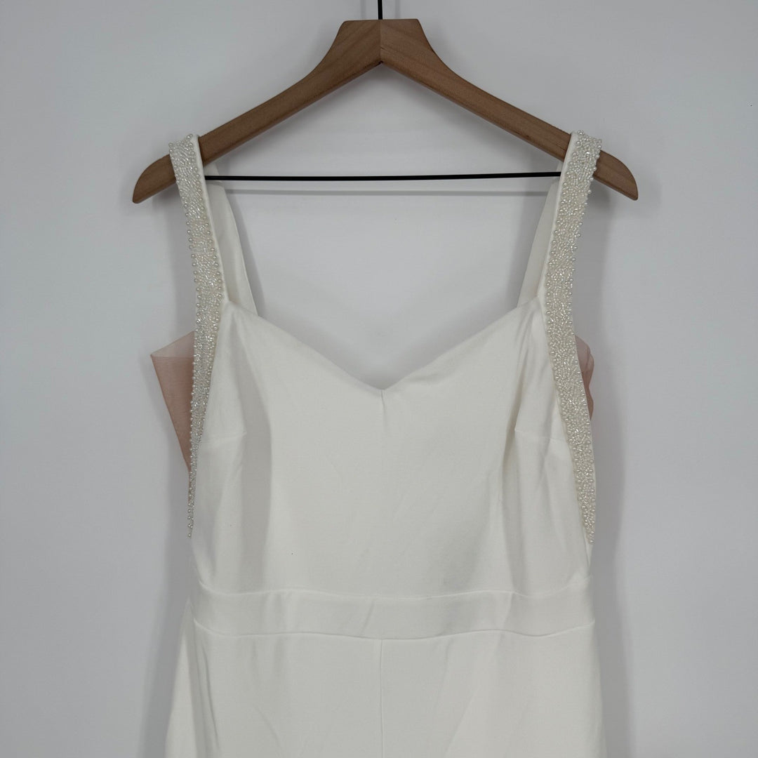 Lulus Love Aglow White Pearl Beaded Sleeveless Straight Leg Jumpsuit Size XL