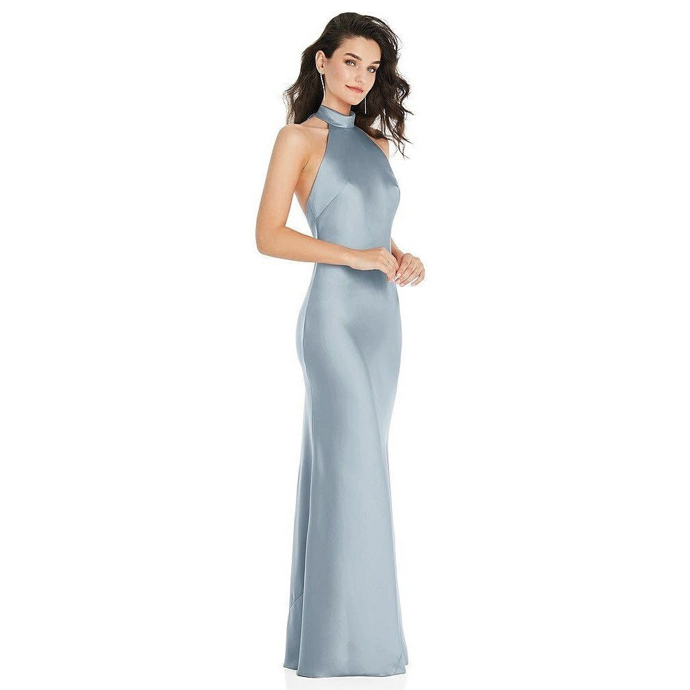Social Scarf The High-Neck Halter Maxi Slip Dress In Mist Size S