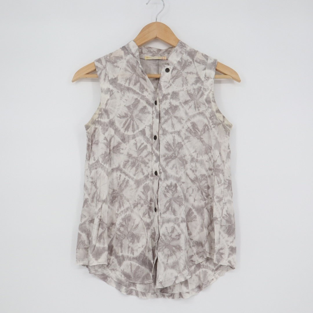Alternative Blouse Top Womens XS Gray Tie Dye Button Front Sleeveless Back Slit
