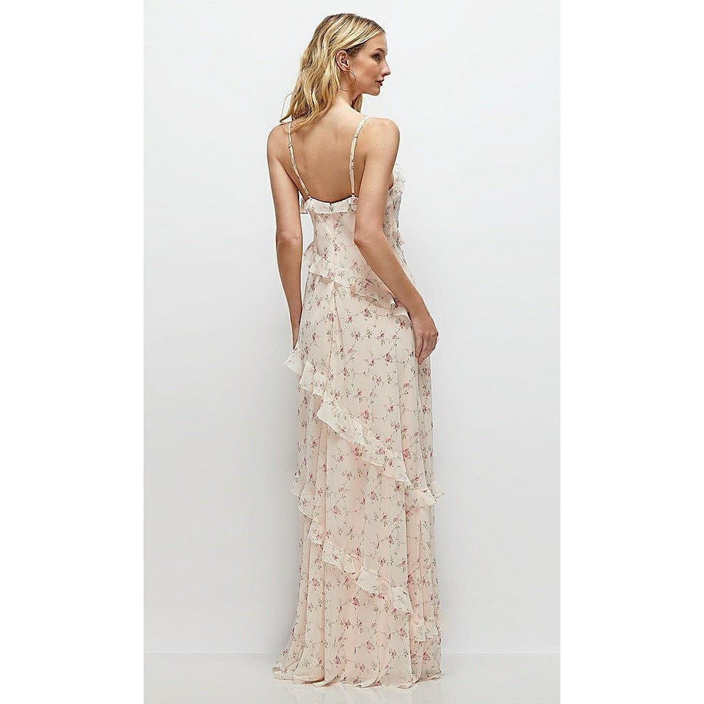 Dessy Collection Asymmetrical Ruffle Chiffon Bias Slip Maxi Dress Size S