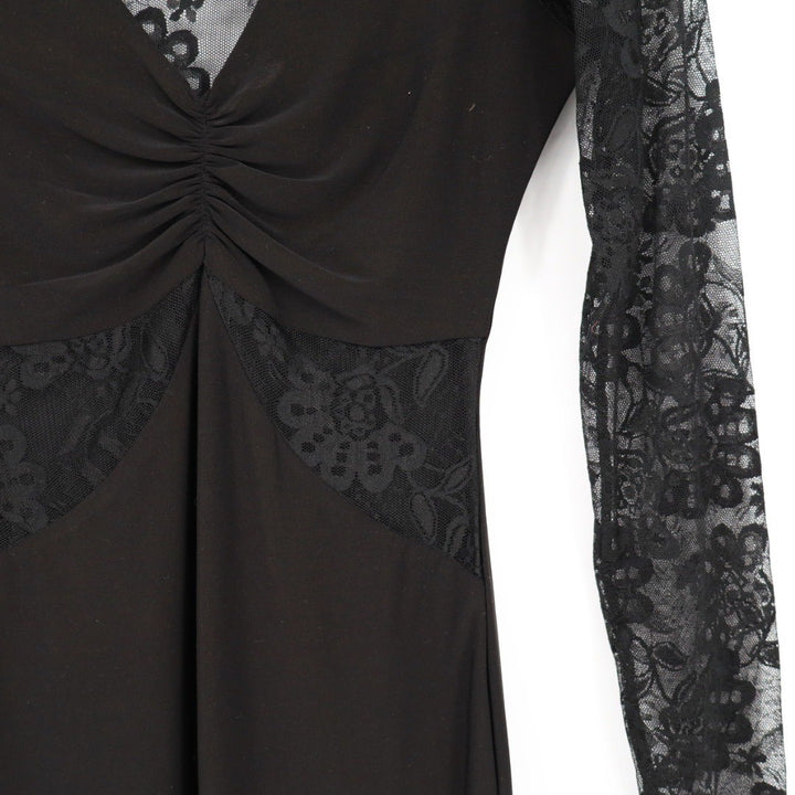 ARDEN B Black Lace Sleeve V Neck Ruched Sheath Mini Dress Size S